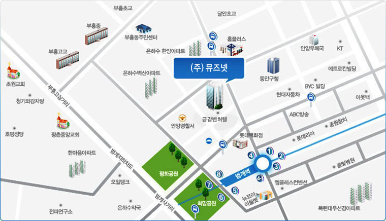 뮤즈넷 오시는길 약도